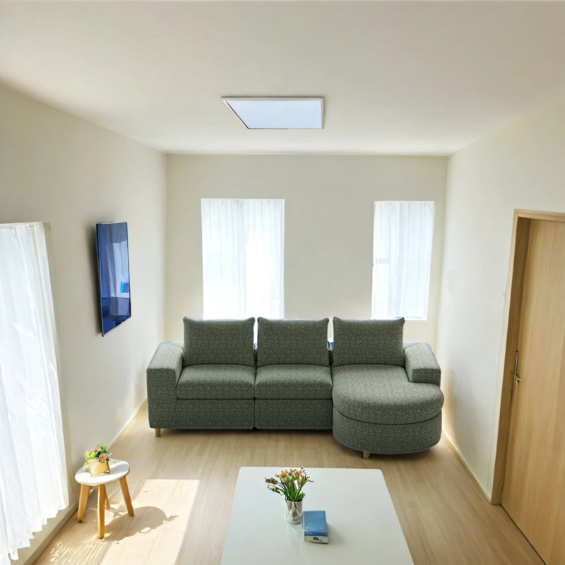Canapé combiné en L 99 po chenille avec fauteuil 99 po, Chenille verte