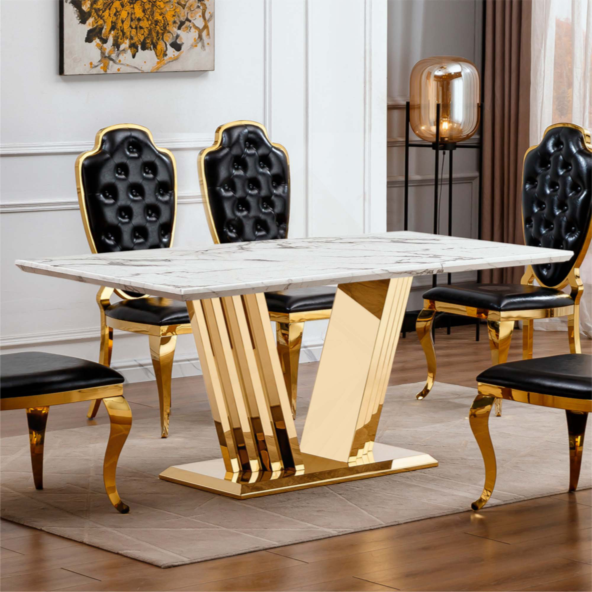 George Oliver Marble Dining Table For 6 People, Rectangle Faux Marble ...