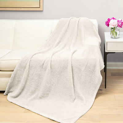 HGTV Teddy Sherpa Fur Throw Blanket Snowbound 50 x 70 inches