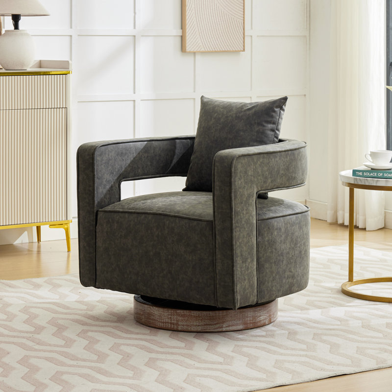 Davidanthony Upholstered Swivel Barrel Chair, Gray Bronzing Suede