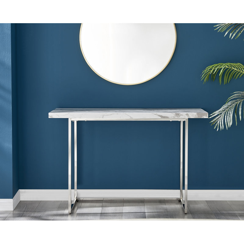 Clutch White Marble Effect High Gloss Console Hallway Side Table - Contemporary Design, White Marble