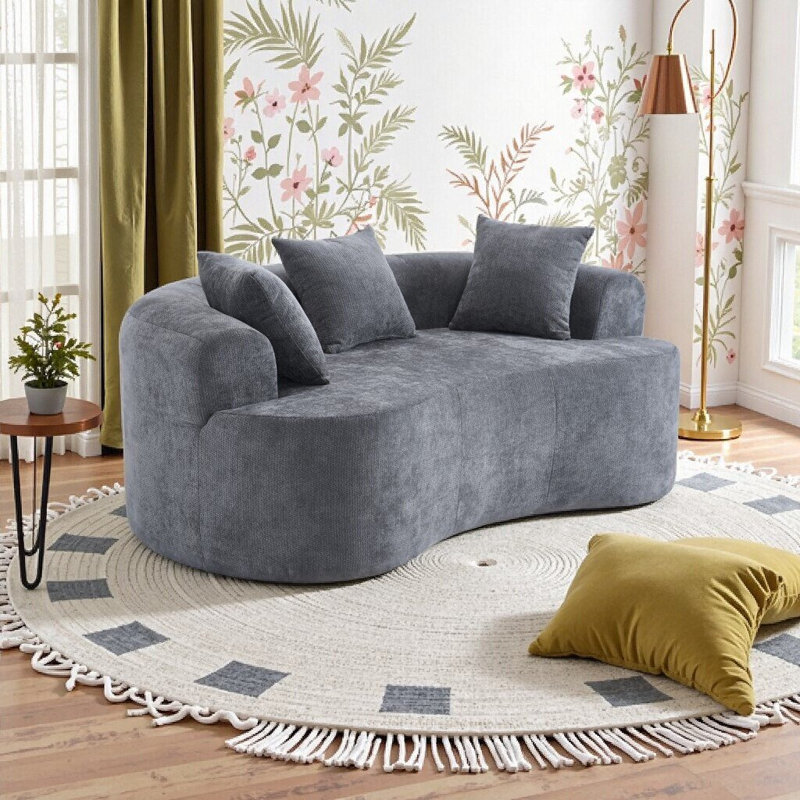 Canapé en forme de croissant - Design moderne à dossier bas avec coussins profonds, aucun assemblage requis (tissu chenille gris)