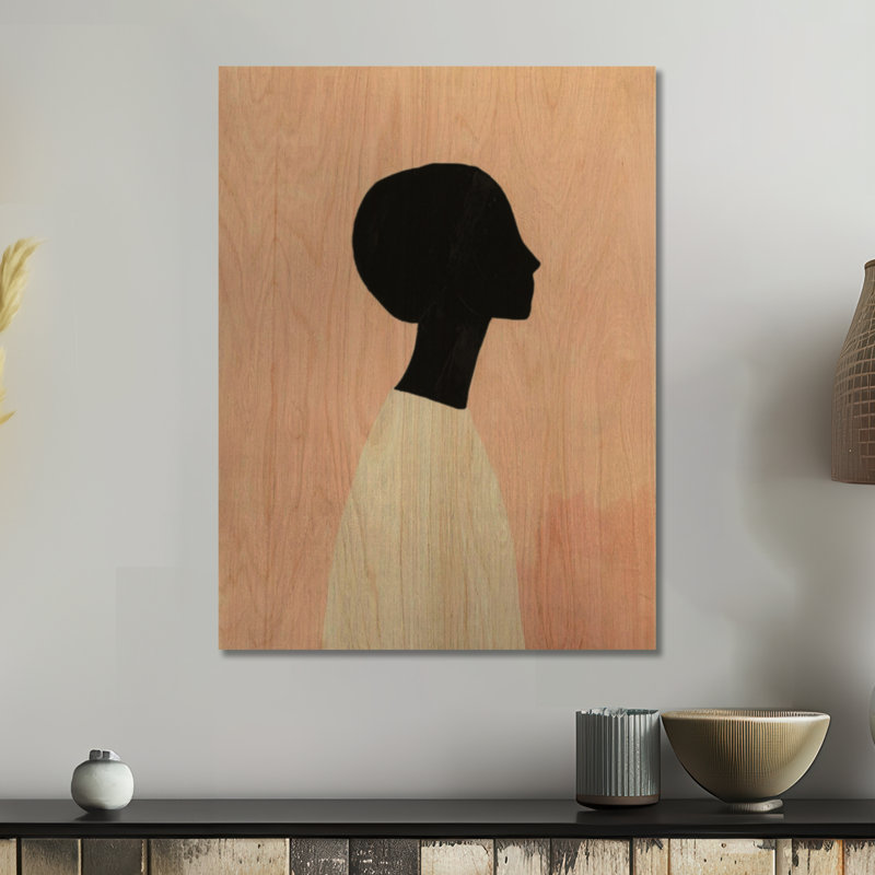 Portrait silhouette Blush II - Décoration murale en bois pour femme élégante, H 24 po x l 18 po, Rectangulaire