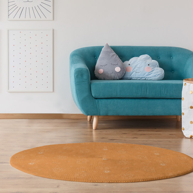 Tapis zone orange fait main, Rond 5 pi