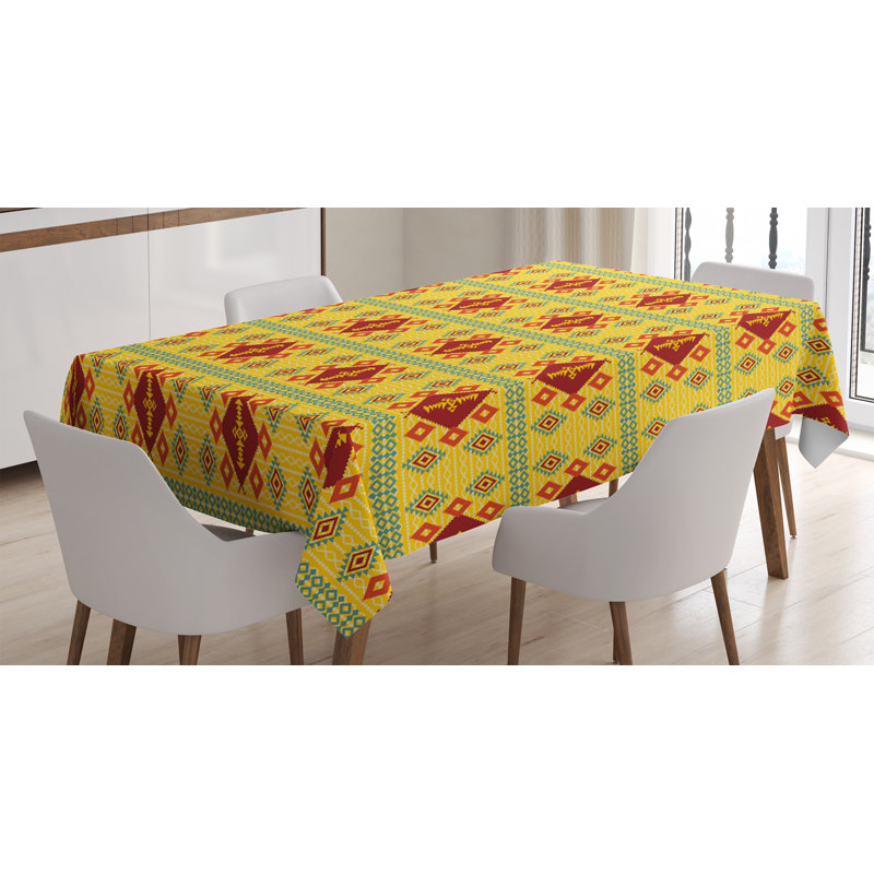 Nappe native ambesonne, bordures en rhombus de motif indigène indigène, housse de table rectangulaire pour décoration de cuisine de salle à manger, 60 po x 84 po, orange jaune et rouge