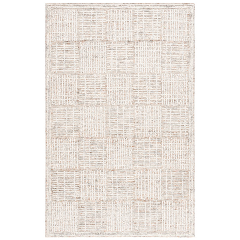 Wikhard Abstract Hand Tufted Wool Cotton Geometric Rug in Brown/Ivory, Rectangle 3' x 5'