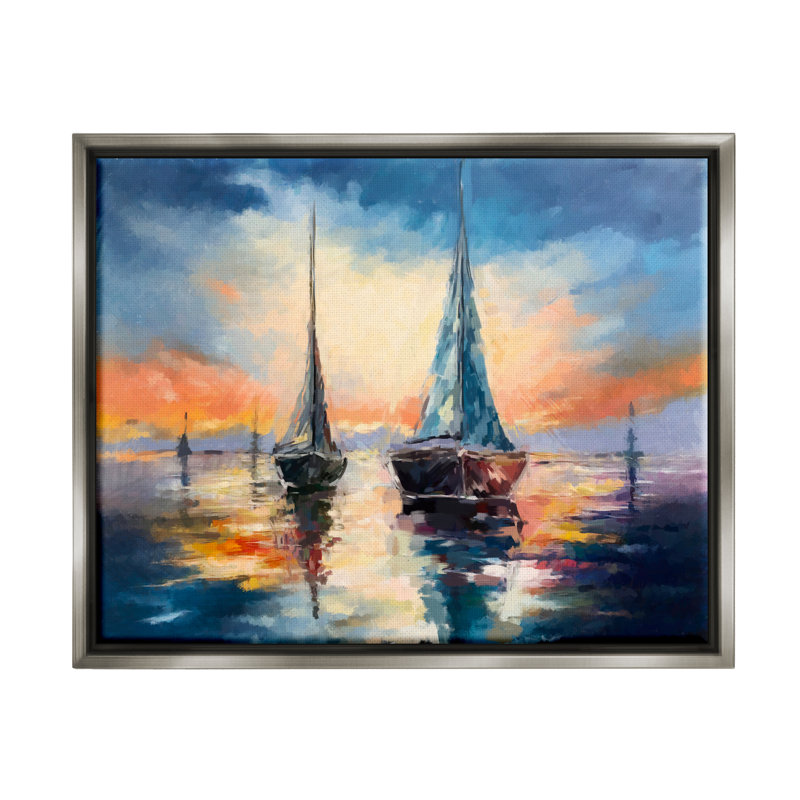 "Breakwater Bay, voiliers et océan, coucher de soleil, toile flottante", par Ziwei Li, H 17 po x l 21 po x P 1,7 po