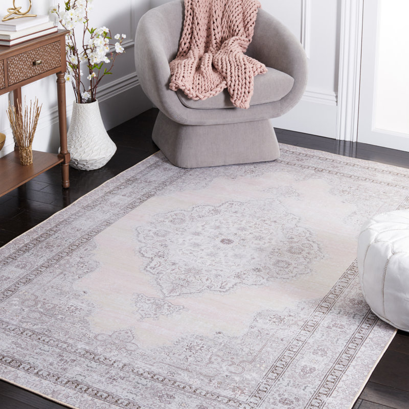 Alma Oriental Beige/Light Green Area Rug, Rectangle 4' x 6'