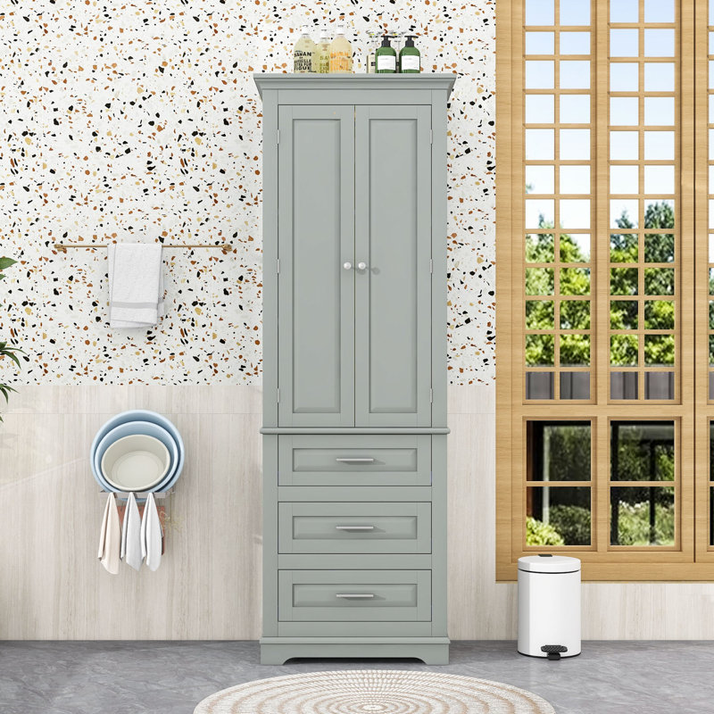 Grande armoire de rangement avec 3 tiroirs et tablettes réglables pour la salle de bain ou la cuisine, Gris