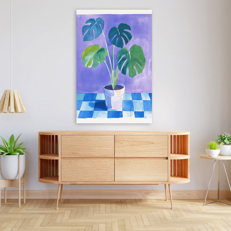 Sunroom Monstera II - Illustration aquarelle florale et botanique, H 48 po x l 32 po