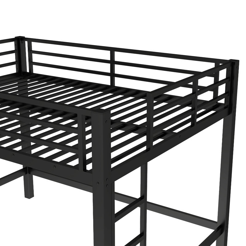 Queen Metal Loft Bed With Guardrails & Dual Ladders Space-Saving Design, Queen