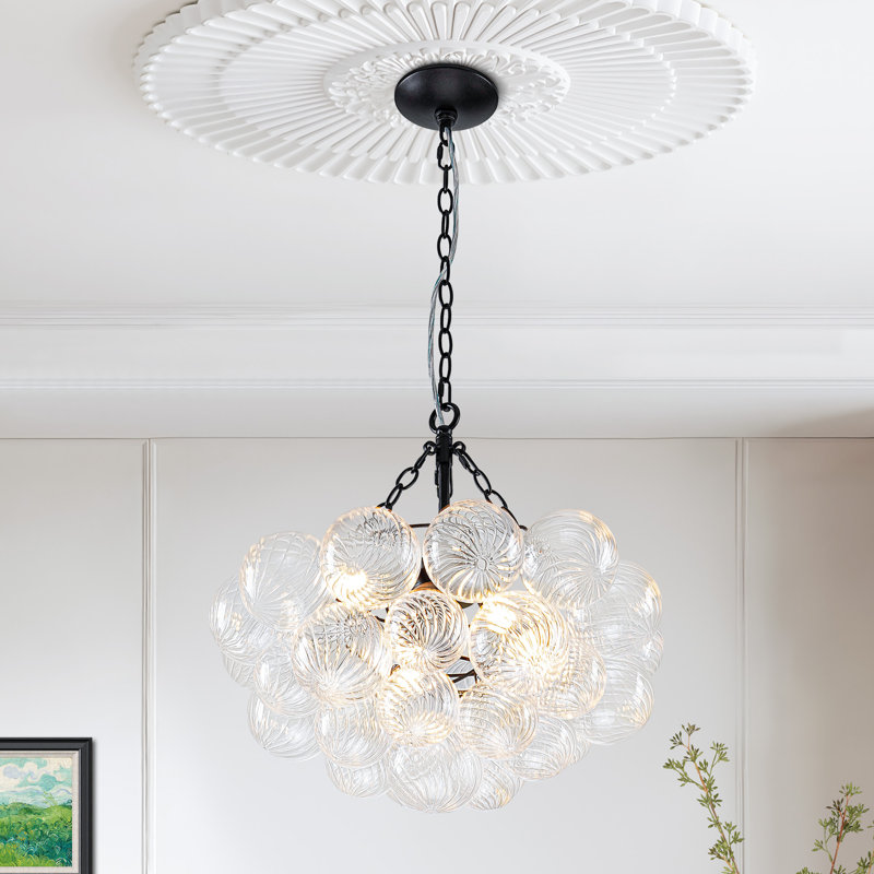 4-light Modern Glass Bubble Chandelier, 24"d, Black
