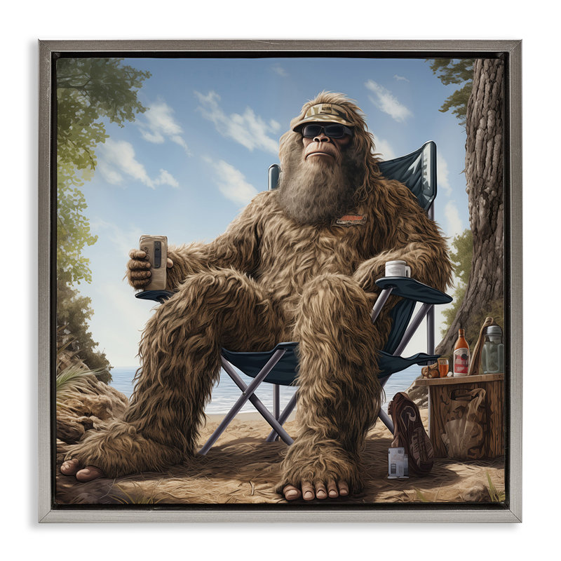 «Mythical Monster on Beach», art mural sur toile par Jim Baldwin, Cadre flottant gris lustré, H 18 po x l 18 po x P 1,7 po
