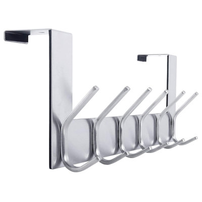 Heavy Duty Over-The-Door With 6 Hooks Door Hanger Multi-Functional Organizers For Towels And Clothes - Silver