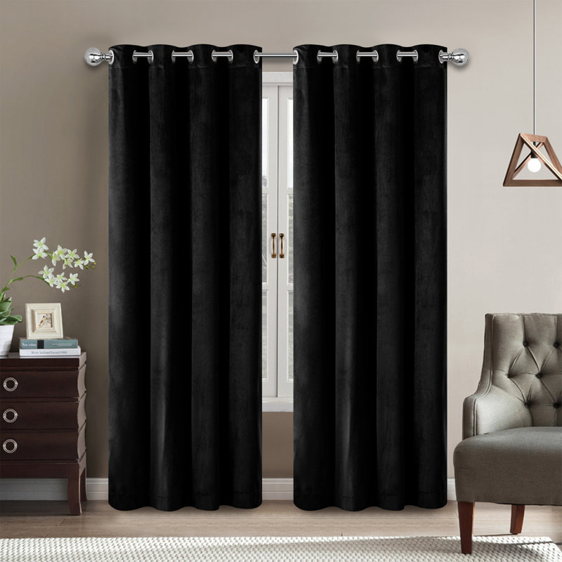 Safia 100% Crushed Velvet Eyelet Sheer Window Curtains, 228 W x 228 D cm, Black