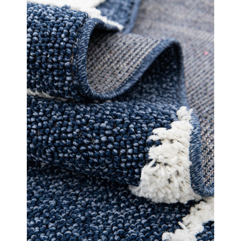 Tapis bleu en polyester tissé à la machine Dimko, Tapis de couloir 2 pi x 4 pi 1 po