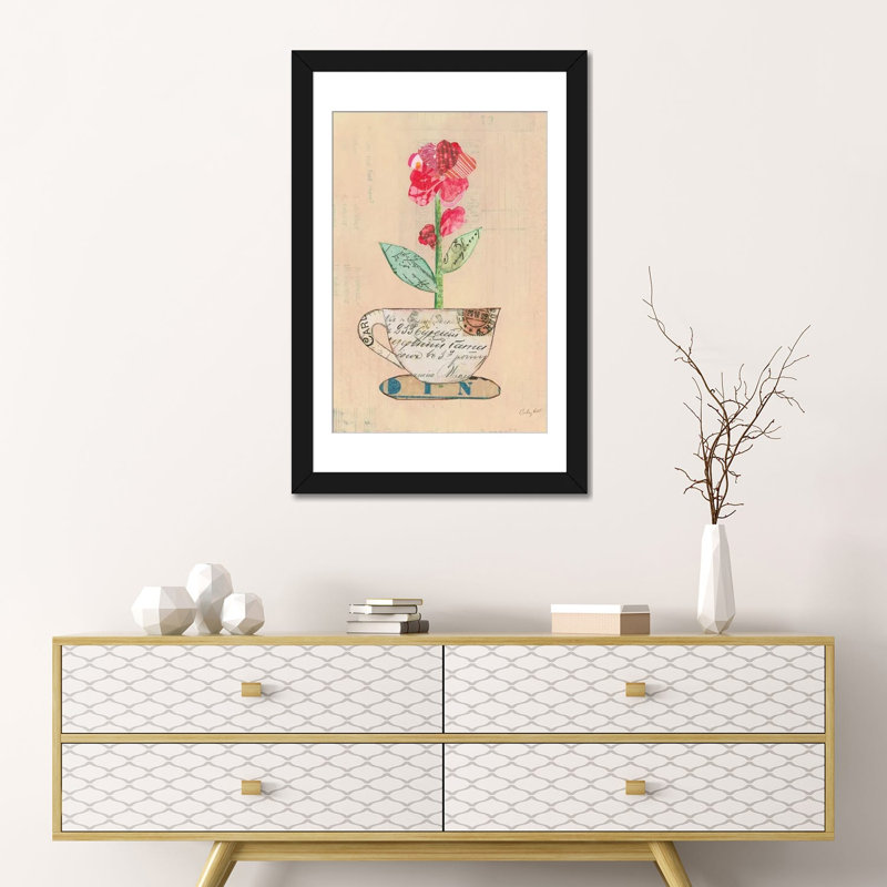 «Teacup Floral IV», impression sur toile, H 24 po x l 16 po x P 1 po, Papier d'art encadré noir, Blanc