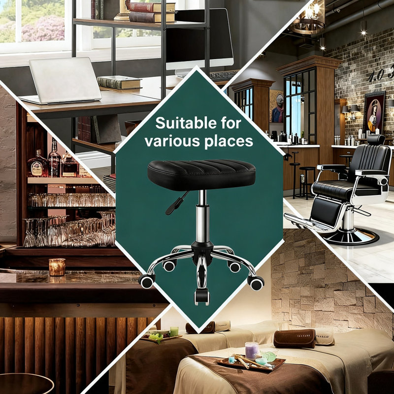 Square PU Leather Stool, Height Adjustable 360 Swivel Stool With Wheels, 300LB Capacity For Salon SPA Bar
