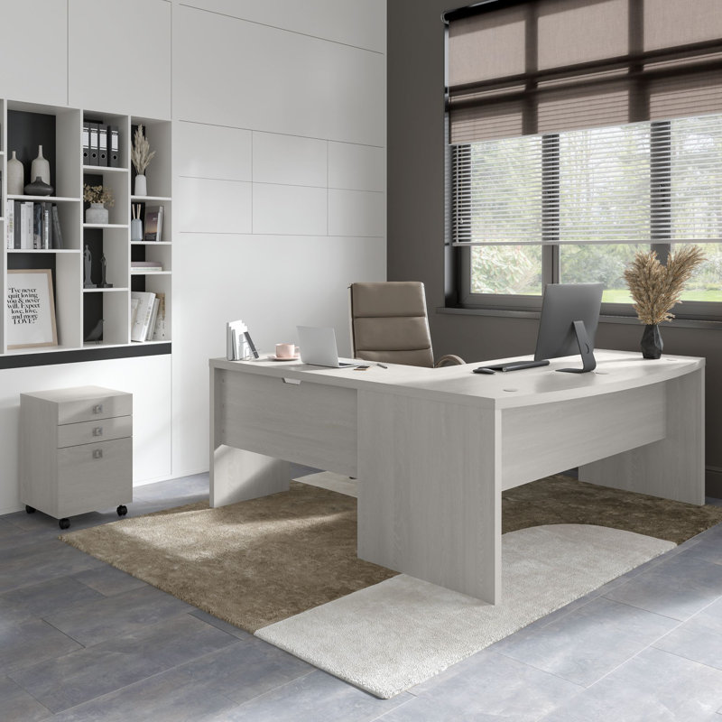 Office 500 Collection L-Shaped Computer Desk, Gray Sand