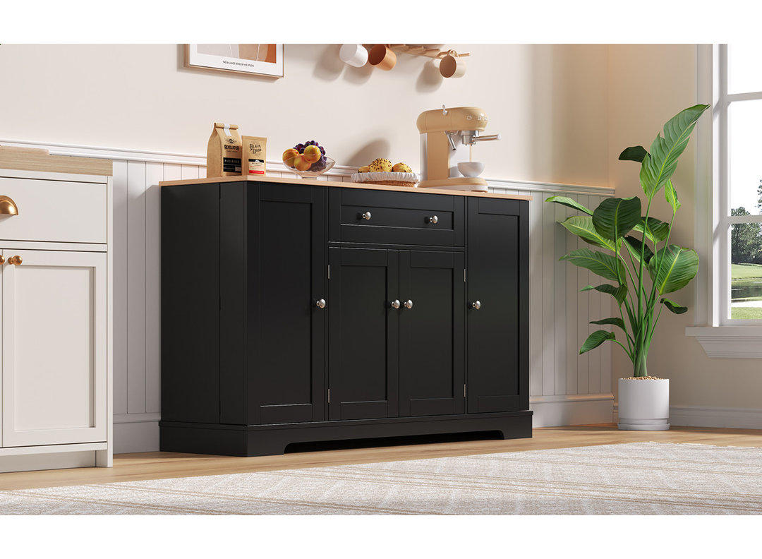 Modern Sideboard with Drawer & Adjustable Shelves, Tip-Over Protection for Kitchen/Living/Bedroom Storage