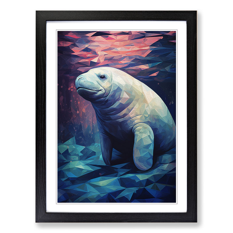 Manatee Geometric Art - Framed Print, Black Framed, 46cm H x 34cm W x 2cm D