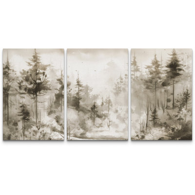«Misty Forest Landscape in Soft Neutral Tones», reproduction d'art sur toile encadrée