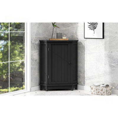 Black Bathroom Cabinet Triangle Corner Storage Cabinet With Adjustable Shelf Modern Style MDF Board