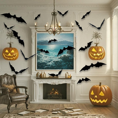 180pcs Halloween 3D Bats Stickers Decorations 5 Different Sizes Bat Wall Decal Decor for Windows Wall Home Door,DIY PVCHalloween Party Supplies