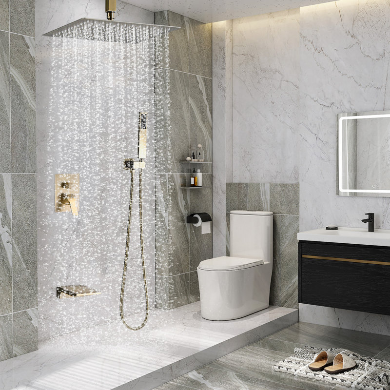 Dispositifs de douche muraux avec robinet de douche et ensemble de garniture, ensemble de robinet de douche, Or brossé