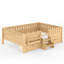 Grand lit pour enfants avec tablettes intégrées et tiroirs de rangement, escalier de sécurité et garde-corps, naturel clair-130068554-130068555