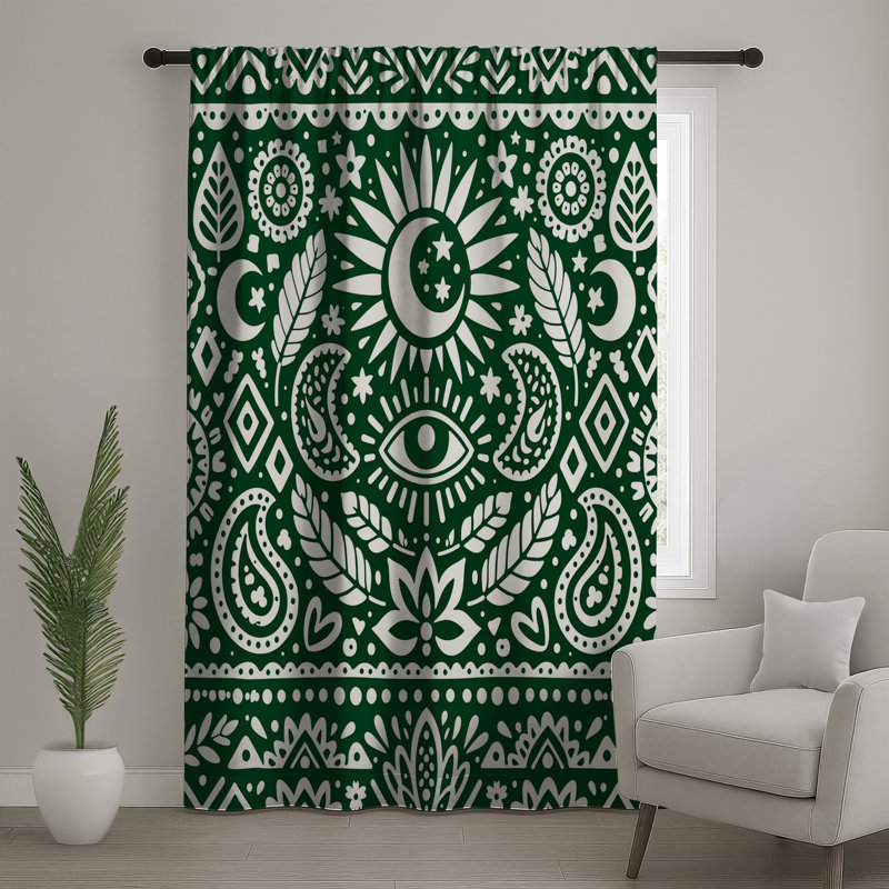 Rideaux vert à motif cachemire, voilages à motif cachemire - 1 panneau, 50" x 92" - 1 Panel, Sheer