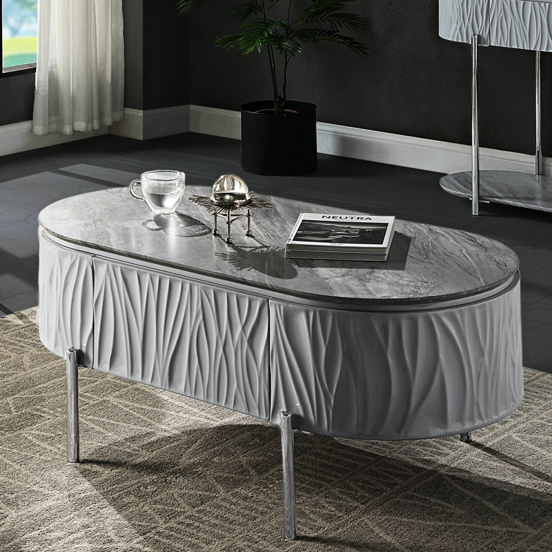 Table basse moderne ultrabrillante grise avec espace de rangement fonctionnel et contemporain