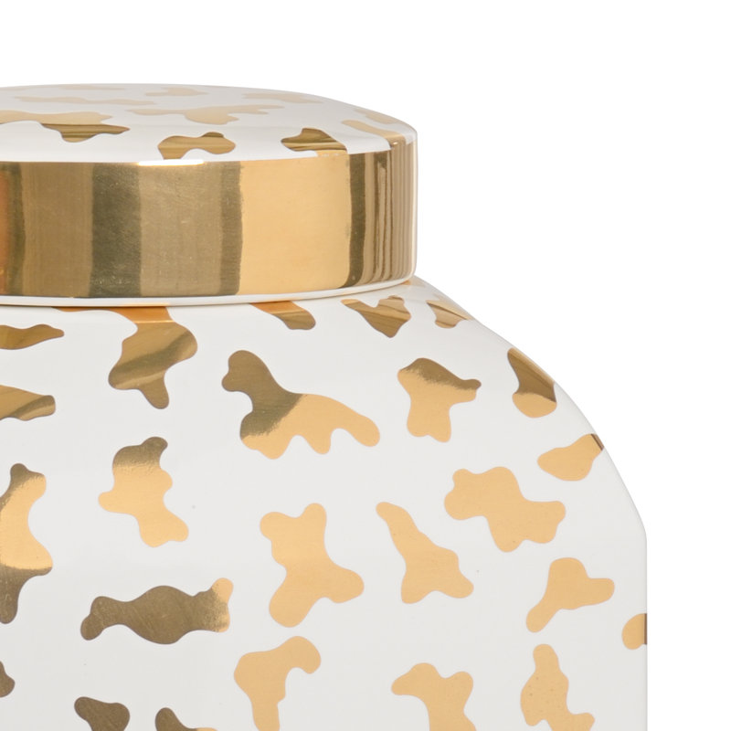 Ceramic Jar, White/Gold
