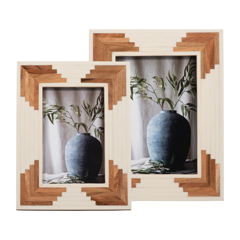Decorative Photo Frame Contemporary Rustic Resin Brown and White Cascading Design Picture Frame, 5" x 7"