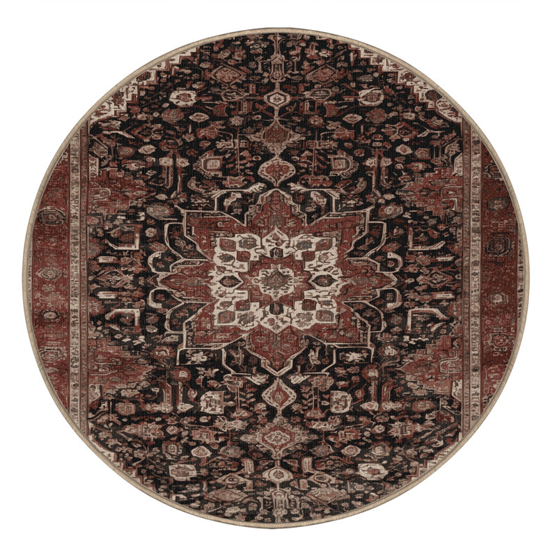 Machine Washable Persian Brown Area Rug, Round 7'
