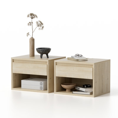 Modern Floating Nightstand With Drawer & Open Shelf