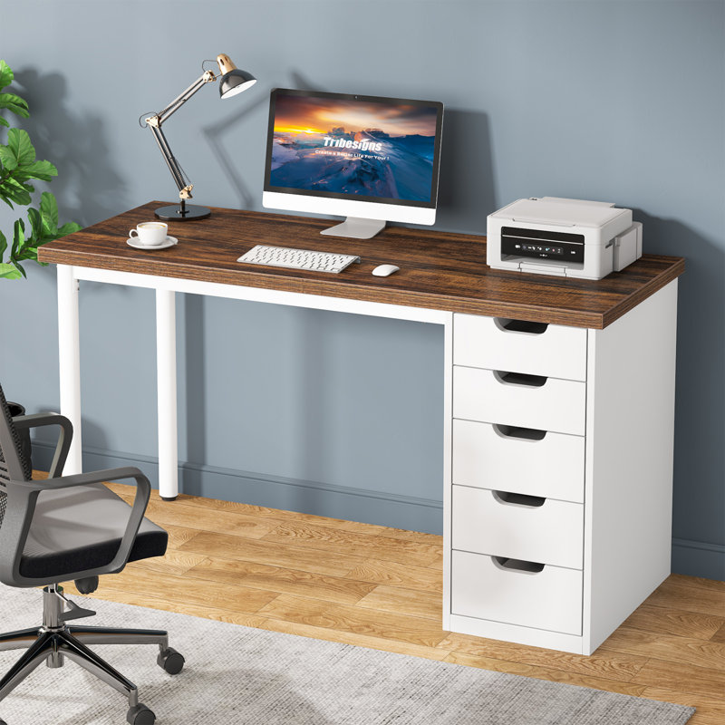 Nagore 47'' Computer Desk With 5 Drawers, Brown/White