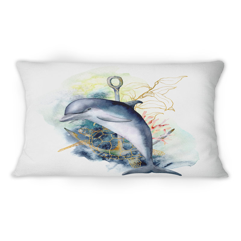 Housse et insert de coussin rectangulaire Dolphin Turtle Anchor and Linear, Bleu/Gris