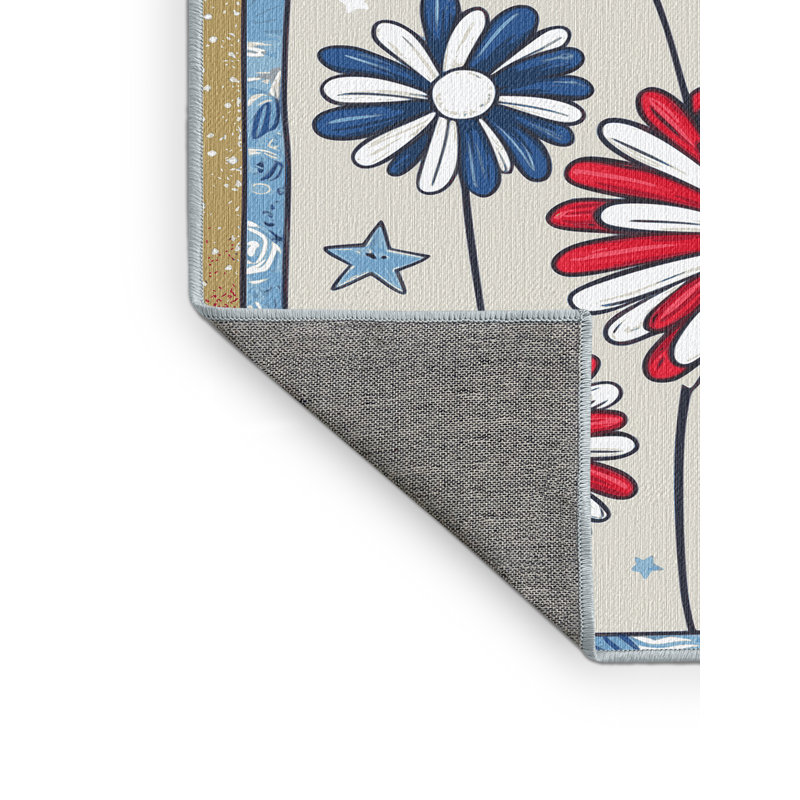 The Holiday Aisle® Washable Indepence Day Firecraker Summer Holiday Rug, Rectangle 2' x 3'