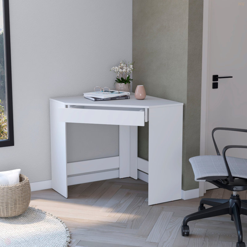 Bureau de coin blanc spacieux avec tiroir