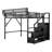Full Size Loft Bed with Stairs, Metal Full Loft Bed with Storage Shelves, High Loft Bed with Wardrobe for Kids Teens, Black-412780570-412780573