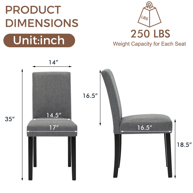 Chaises de salle à manger rembourrées en bois massif H 18,9 po, Tissu gris