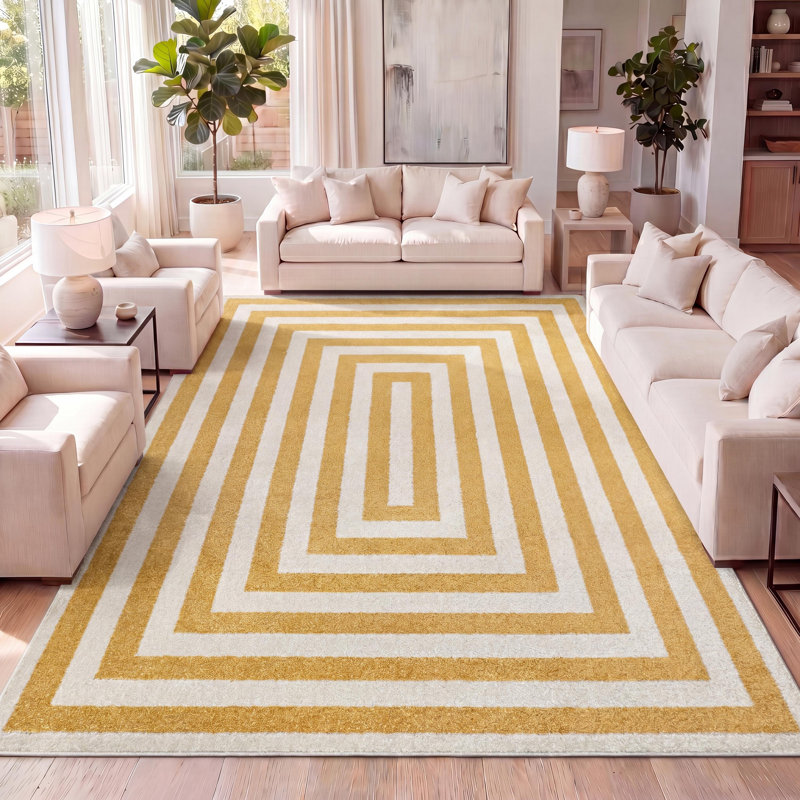 Tapis jaune / ivoire Isibeal, Rectangle 5 pi 3 po x 7 pi 7 po