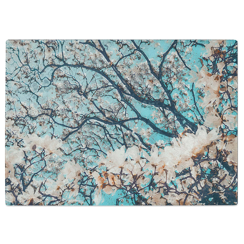 Tempered Glass Pale Magnolia Tree Chopping Board, 28.5 cm W x 20 cm L