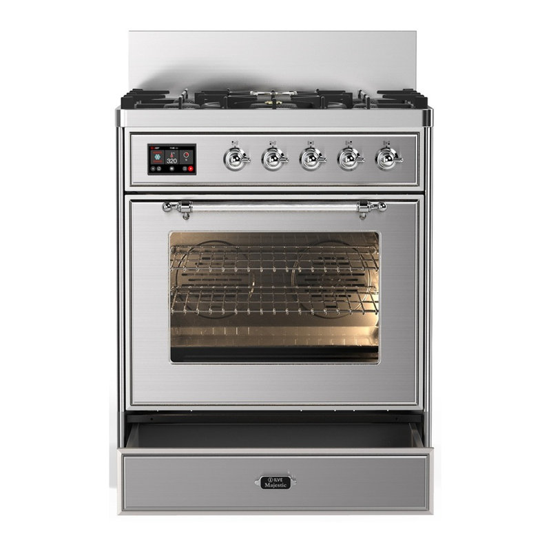 Majestic III Series 30 Inch Dual Fuel Range with 5 Sealed Burners in Emerald Green (Natural Gas, Burnished Trim), Chrome
