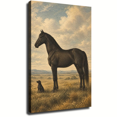 Black Stallion Horse Meadow Small Dog Vintage Equine Canvas Wall Art