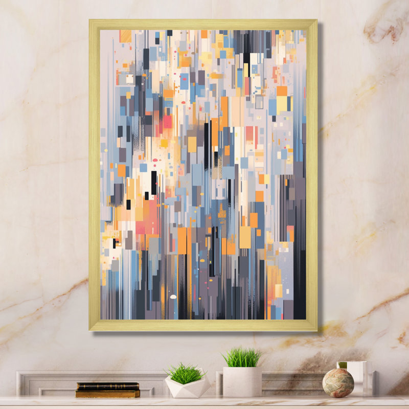 «Orange Grey Interlocking Perspectives», reproduction sur toile encadrée, Cadre doré à une seule photo