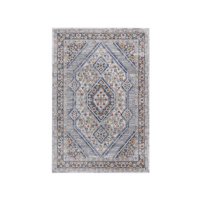 Collection Blue/Cream/Bordered Non-Shedding Living Room Bedroom Dining Home Office Stylish and Stain Resistant Area Rug