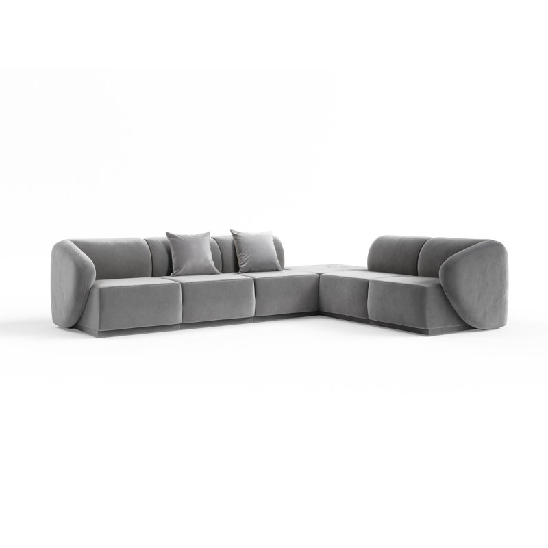 6 Seater Velvet Sofa & Chaise, Grey Velvet