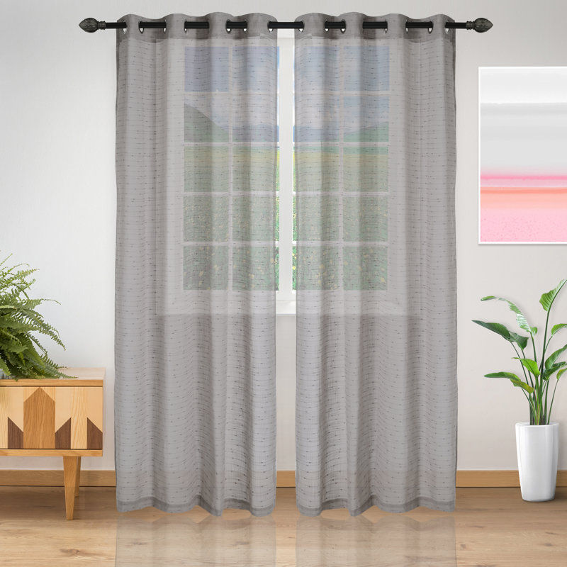 Panneaux de rideaux transparents à pois avec œillets Aljoscha, Turquoise, L 52 po x L 96 po